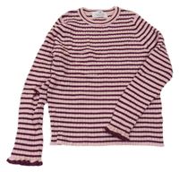 Svetloružová -vínový pruhovaný rebrovaný sveter H&M
