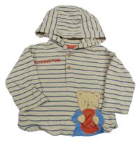 Béžovo-modrá pruhovaná ľahká mikina s Paddingtonem a kapucňou George