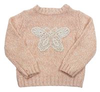 Ružový melírovaná sveter s motýlom F&F