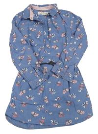 Modré rifľové košeľové šaty s opaskom H&M