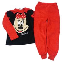 Červeno-čierne chlpaté pyžama s Minnií Disney