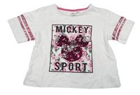 Biele crop tričko s Mickeym z překlápěcích flitrů zn. Disney