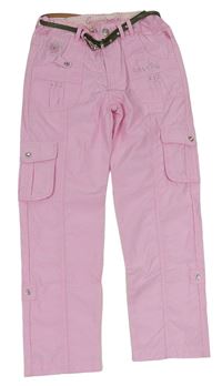 Ružové plátenné rolovacieé nohavice s vreckami a opaskom Gassini