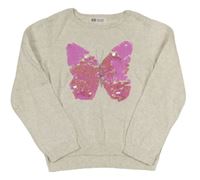 Svetloružový sveter s motýlem z flitrů H&M