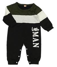 Černo-bílo-khaki overal s nápisem