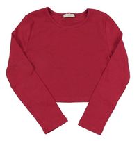 Tmavoružové rebrované crop tričko Matalan
