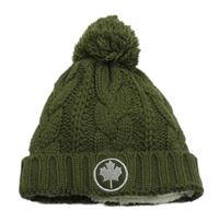 Khaki pletená zateplená čapica s brmbolcom