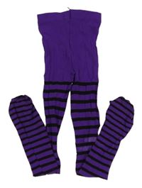 Fialovo-čierne pruhované silonové pančuchy