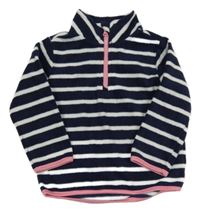 Tmavomodro-biela pruhovaná fleecová mikina s růžovými lemy F&F