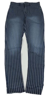 Tmavomodro-bílé pruhované skinny fit rifle H&M