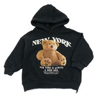 Černá oversize mikina s medvídkem a kapucí 