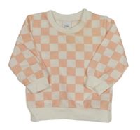 Bielo-ružová kockovaná mikina