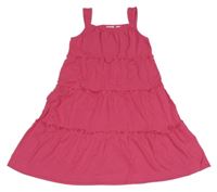 Fuchsiové bavlnené midi šaty s volánikmi Bonprix