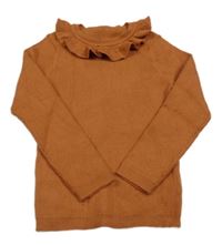 Hrdzavý rebrovaný sveter s volánikmi George