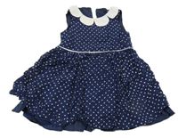 Tmavomodré ľahké šaty so srdiečkami a golierikom George