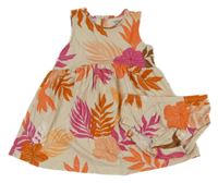 2set - Béžovo-růžové květované bavlněné šaty + kalhotky Carter´s 