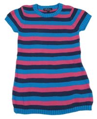 Modro-tmavmodro-ružové pruhované svetrové šaty