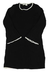 Čierne rebrované svetrové šaty s bílými lemy H&M