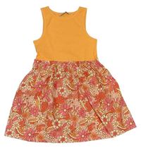 Svetloružová -oranžové plátěno/bavlněné rebrované šaty s kvietkami George