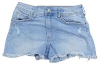 Svetlomodré rifľové kraťasy s vyšúchaním a kamienkami H&M