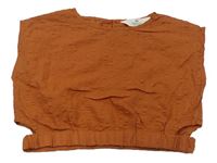 Medová pruhovaná krepová crop blúzka s prestrihmi H&M