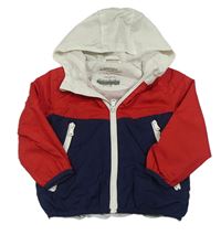 Červeno-tmavomodro-biela šušťáková jesenná bunda s kapucňou PRIMARK