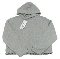 Nová - sivá melírovaná rebrovaná úpletová oversize crop mikina s kapucňou F&F