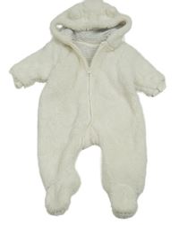 Smotanová huňatá kombinéza s kapucňou s uškami zn. Next