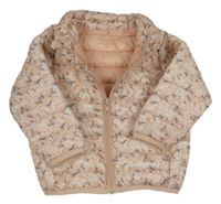 Broskvová prošívaná šusťáková zateplená bunda s kytičkami bout'chou