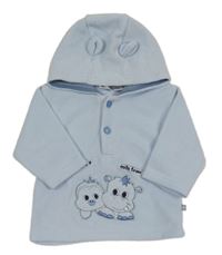 Svetlomodrá flecová mikina so zvieratkami a kapucňou s uškami