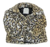 Bielo-béžovo-tmavosivý vzorovaný kožušinový podšitý kabát s golierikom Ollies Place