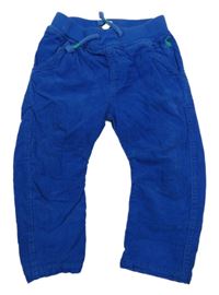 Cobaltovoě modré podšité manšestráky s úpletovým pasom joules