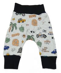 Svetlošedá -čierne melírované podšit turecké tepláky s obrázkami