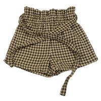 Tmavohnědo-béžové vzorované paper bag teplé kraťasy s páskem SHEIN