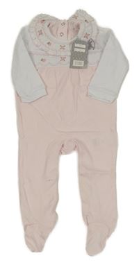 Nové - světlerůžovo-bílý overal s růžemi a límečkem Rock-a-Bye Baby