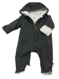 Černošedá melírovaná zateplená kombinéza s kapucí s oušky H&M