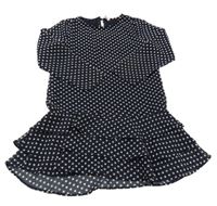 Tmavomodro-biele bodkovaná é šaty s volánikmi KIDS ONLY