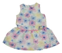 Bielo-farebné pruhované kvetované šaty s 3D květem coolclub