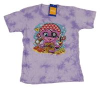 Nové - světlefialovo-tmavofialové batikované tričko s chobotnicí