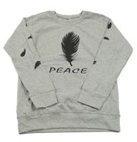 Sivá melírovaná mikina s pírky a nápisom