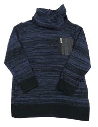 Čierno-tmavomodrý melírovaný sveter s vreckom a komínovým golierom Next