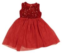 Červené sametovo/tylové šaty s flitry little kids
