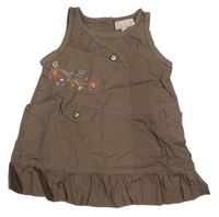 Hnedé plátenné šaty so srdiečkami a vreckom