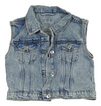 Modrá šisovaná riflová crop vesta s límečkem PRIMARK