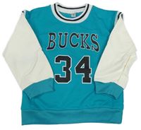 Modrozeleno-smotanová mikina s číslom a nápisom