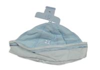 Nové - světlemodro-biela ľanová čapica s medvedíkom a zajačikom ACCESSORIES