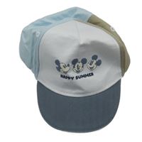 Bílo-světlemodro-béžovo-tmavomodrošedá plátěná kšiltovka s Mickey C&A