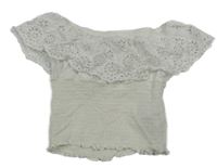 Biely žabičkový crop top s volánikom s madeirou New Look