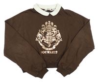 Tmavohnedá crop mikina s erbem - Harry Potter a golierikom H&M