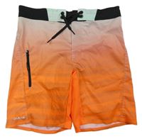 Oranžovo-černo-světlemátové plážové kraťasy OLAIAN